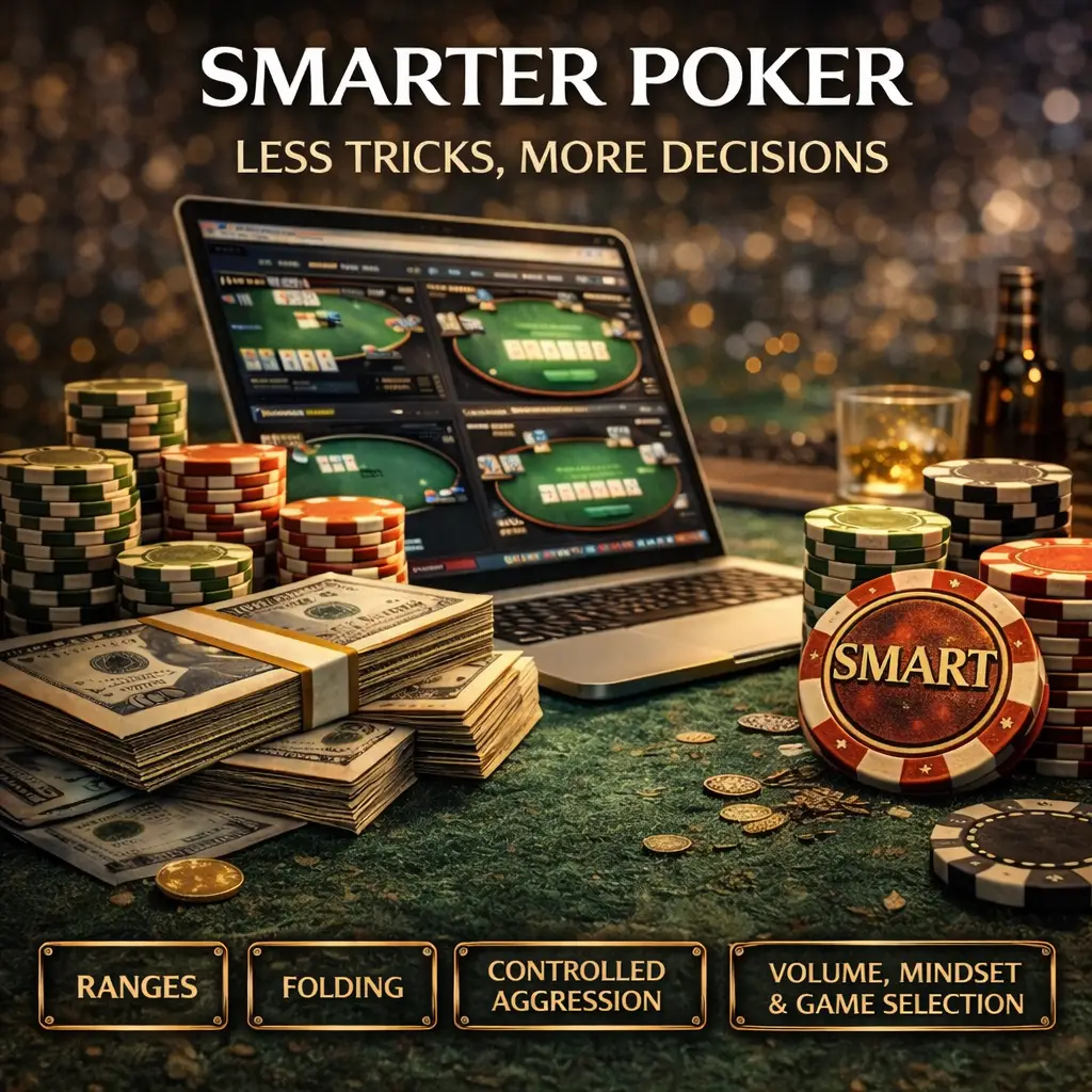 פוקר בצורה חכמה - פחות טריקים, יותר החלטות: כתבת עומק על טווחים, קיפול, אגרסיביות מדודה, ווליום, מנטליות ובחירת משחקים לטווח ארוך.